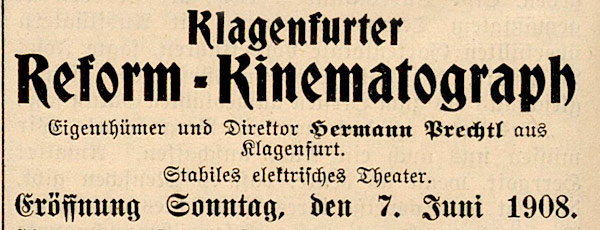 Zeitungsanzeige: Reform-Kinematograph